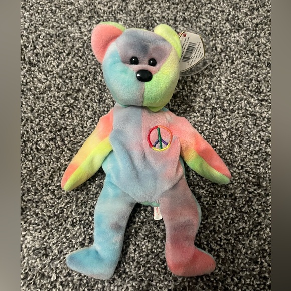 1996 TY Beanie Baby: “PEACE” Bear Blue Green With Tags